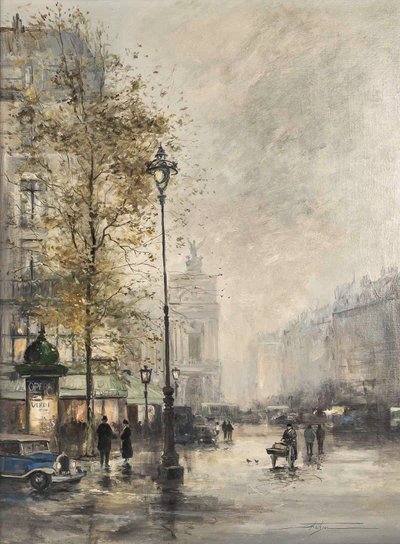 Jean Bernard Trotzier Vue animée de l’Opéra Garnier huile sur toile XXème siècle