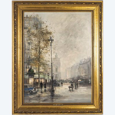 Jean Bernard Trotzier Vue animée de l’Opéra Garnier huile sur toile XXème siècle