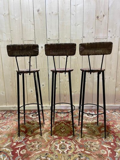 Continuation of 3 steel bar stools and straw