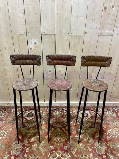 Continuation of 3 steel bar stools and straw