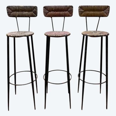 Continuation of 3 steel bar stools and straw
