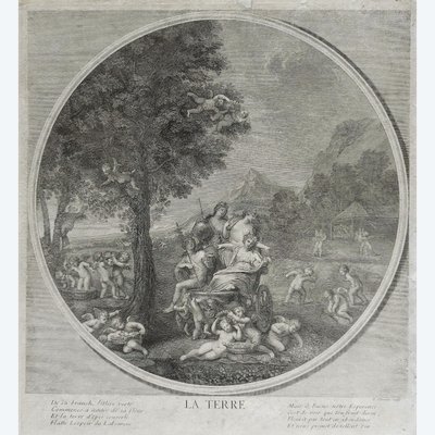 The Earth Allegory Mythological Engravings 18th Century After Albanne 