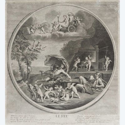 le  Feu allégorie Gravures Mythologiques 18ème d'Après l'Albanne