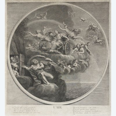The Air Allegory Etching Mythological Engravings  After Albanne 18th C Old Print