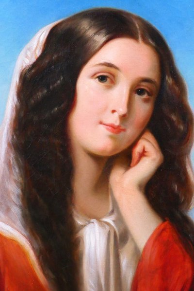 Charles JAFFARD 1819-1882 Portrait de femme, tableau, 1850, romantisme