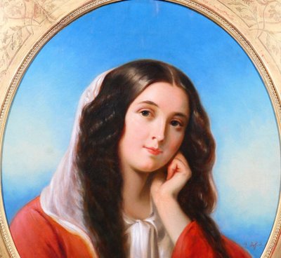 Charles JAFFARD 1819-1882 Portrait de femme, tableau, 1850, romantisme