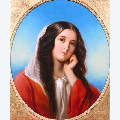 Charles JAFFARD 1819-1882 Portrait de femme, tableau, 1850, romantisme