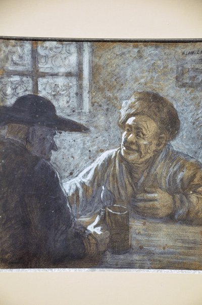 Alphonse Lévy dit Alan Levy pastel original scène de taverne entre un musulman et un juif