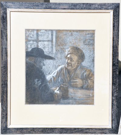 Alphonse Lévy dit Alan Levy pastel original scène de taverne entre un musulman et un juif