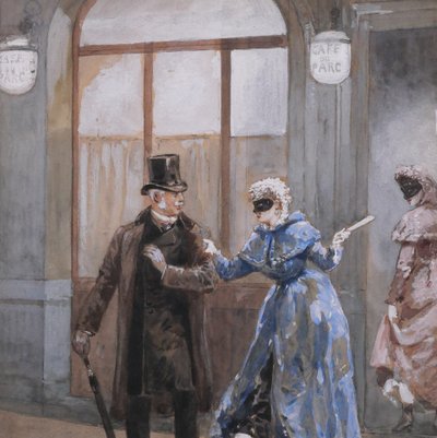 Orlando NORIE 1832-1901 Couple at the Café du Parc Ball, drawing