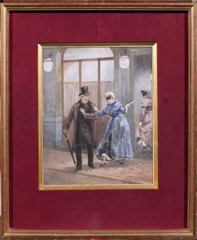 Orlando NORIE 1832-1901 Couple at the Café du Parc Ball, drawing