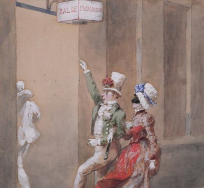 Orlando NORIE 1832-1901 Paar auf dem Ball an der Tränke, Zeichnung
