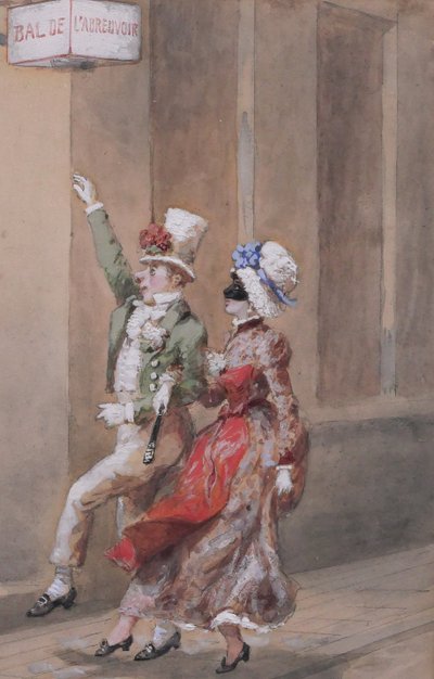 Orlando NORIE 1832-1901 Paar auf dem Ball an der Tränke, Zeichnung