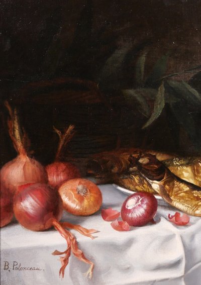 Blanche Polonceau 1846-1914 Still life with herrings and onions, painting, circa 1880-90