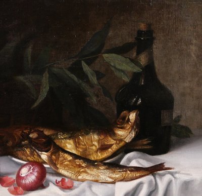 Blanche Polonceau 1846-1914 Still life with herrings and onions, painting, circa 1880-90