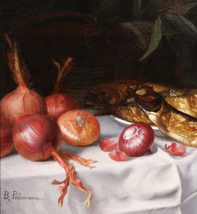 Blanche Polonceau 1846-1914 Still life with herrings and onions, painting, circa 1880-90