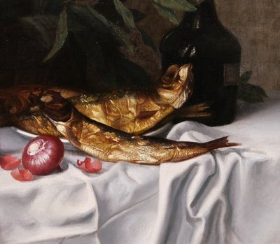 Blanche Polonceau 1846-1914 Still life with herrings and onions, painting, circa 1880-90