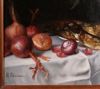 Blanche Polonceau 1846-1914 Still life with herrings and onions, painting, circa 1880-90