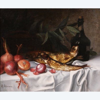 Blanche Polonceau 1846-1914 Still life with herrings and onions, painting, circa 1880-90