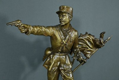 Important Bronze "La Défense du Drapeau" by C. Anfrie - 2nd half of the 19th century