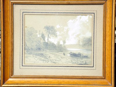 Charles-Théodore Sauvageot graphite river landscape