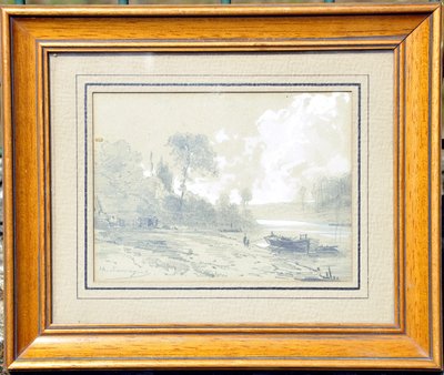 Charles-Théodore Sauvageot graphite river landscape