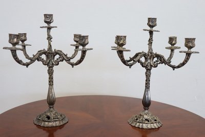 Candleholders In Silvered Metal, 1980s, Set Of 2