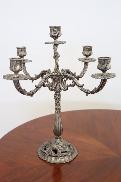 Candleholders In Silvered Metal, 1980s, Set Of 2