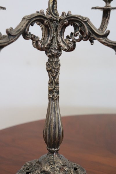 Candleholders In Silvered Metal, 1980s, Set Of 2