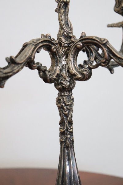 Candleholders In Silvered Metal, 1980s, Set Of 2