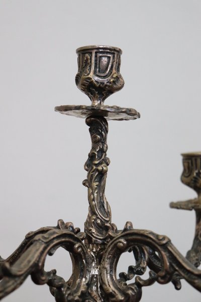 Candleholders In Silvered Metal, 1980s, Set Of 2