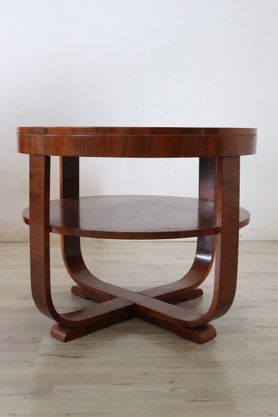 Art Deco Round Coffee Table In Walnut, 1930s