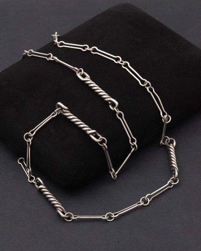 Collana lunga modernista in argento 800 millesimi, collana moderna, twist, trombone