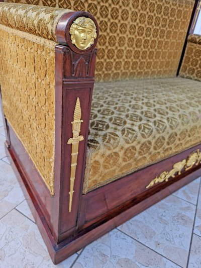 Empire Era Mahogany And Gilt Bronze Mercury Bench Seat