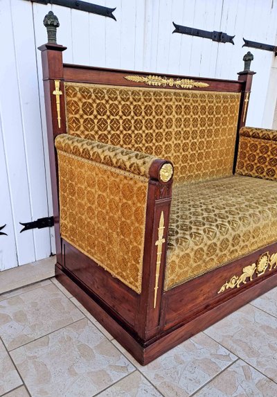 Empire Era Mahogany And Gilt Bronze Mercury Bench Seat