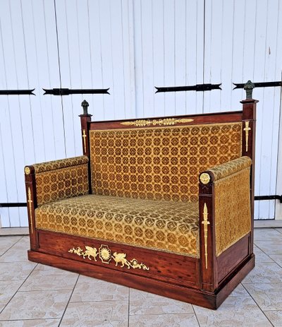 Empire Era Mahogany And Gilt Bronze Mercury Bench Seat