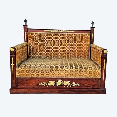 Empire Era Mahogany And Gilt Bronze Mercury Bench Seat