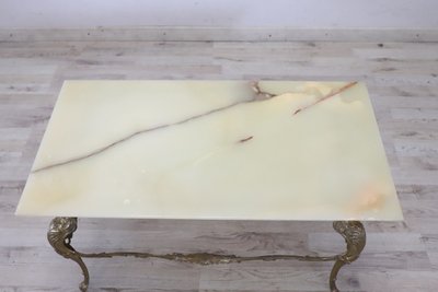Table Basse En Bronze Doré Avec Plateau En Onyx, 1970