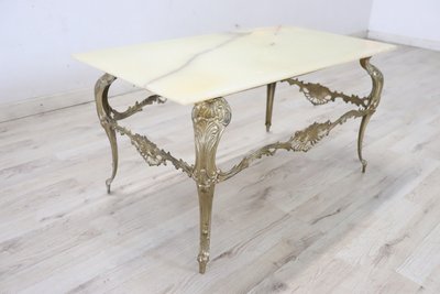 Table Basse En Bronze Doré Avec Plateau En Onyx, 1970