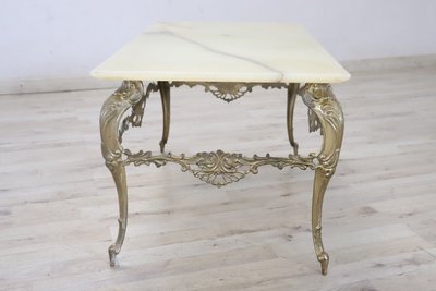 Table Basse En Bronze Doré Avec Plateau En Onyx, 1970