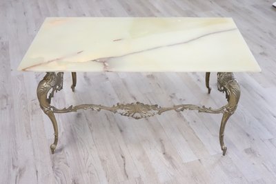 Table Basse En Bronze Doré Avec Plateau En Onyx, 1970