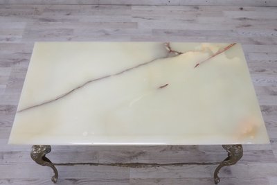 Table Basse En Bronze Doré Avec Plateau En Onyx, 1970