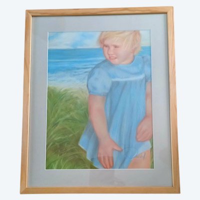 Ritratto di ragazza sulla spiaggia / pastello