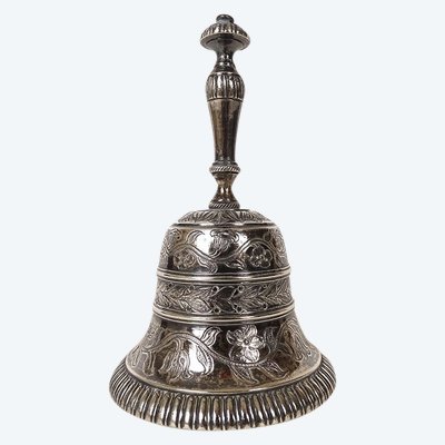 Cloche Clochette De Table Argent Massif Minerve Fleurs 114gr XIXème Siècle