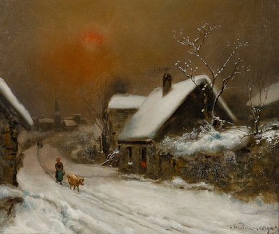 Théodore Levigne (1848-1912) Dorf im Schnee Öl auf Leinwand Ende des 19. Jahrhunderts