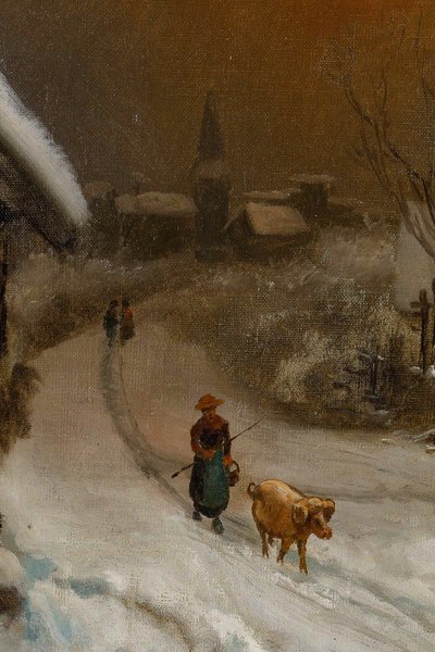 Théodore Levigne (1848-1912) Dorf im Schnee Öl auf Leinwand Ende des 19. Jahrhunderts