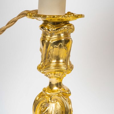 Paire de Flambeaux Rocaille Montée en Lampes en Bronze Ciselé et Doré Style Louis XV vers 1850