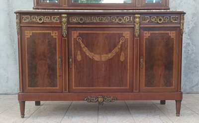 Louis XVI 2-section sideboard in mahogany veneer and precious wood marquetry