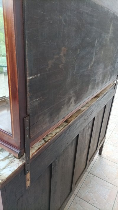 Louis XVI 2-section sideboard in mahogany veneer and precious wood marquetry