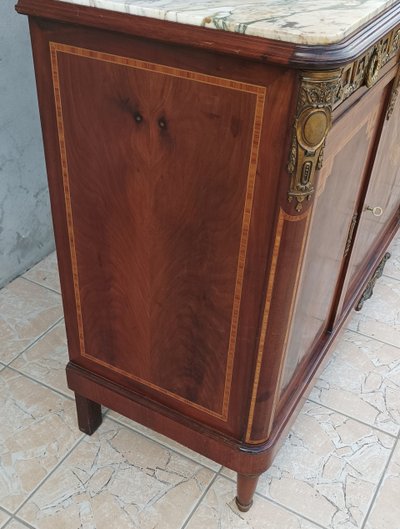 Louis XVI 2-section sideboard in mahogany veneer and precious wood marquetry